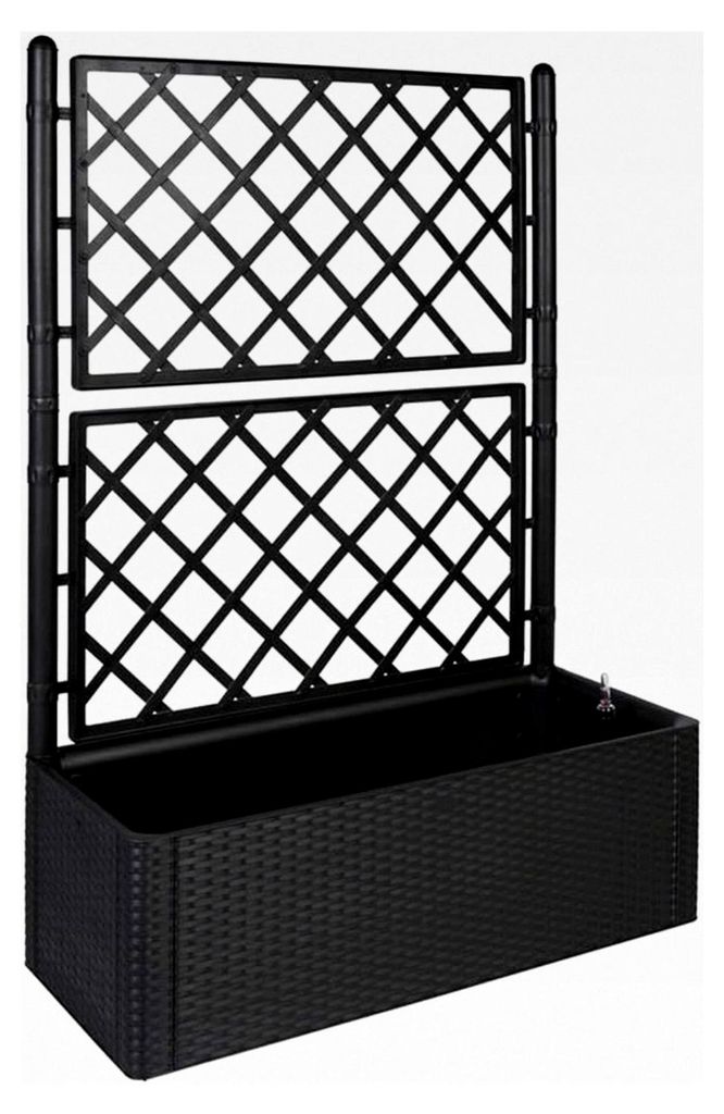 XL Rankgitter mit Pflanzkasten in moderner Rattan-Optik aus robustem Kunststoff in Anthrazit/Grau