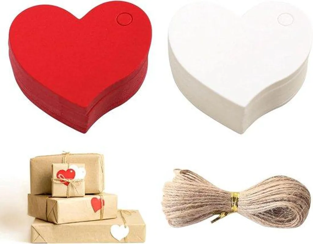 Étiquettes Cadeaux Cœur en Papier et Ficelle de Chanvre, Lot de 200 pcs