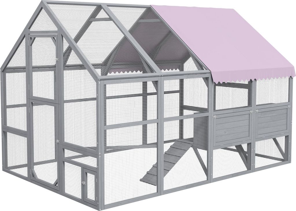 Hühnerstall Hühnerhaus Hühnerhütte, begehbar, wetterbeständig, 280 x 185,5 x 188 cm, Grau