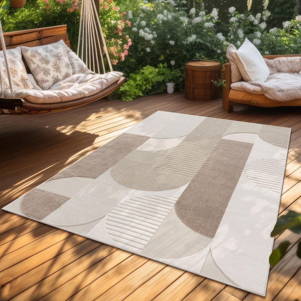 Outdoor Teppich Wetterfest Balkon Wohnzimmer Skandinavisches Boho Einfarbig Grösse 240x340 cm