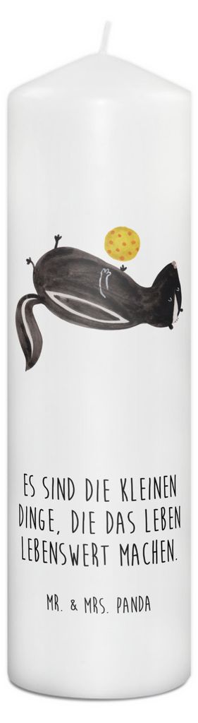 Mr. & Mrs. Panda Kerze Stinktier Ball 29 x 8 cm XL - Weiß - Geschenk, Erinnerungskerze, Stumpenkerze, Skunk, Stinker, Wildtier, Raubtier, Wachsker...