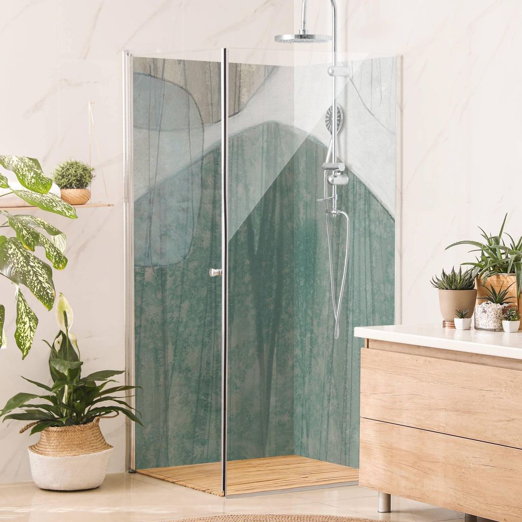 Duschrückwand originell selbstklebend - 0.61 mm Wandpaneel wasserfest Design grün Abstrakt Badrückwand fugenlos Premium matt 100x200 cm
