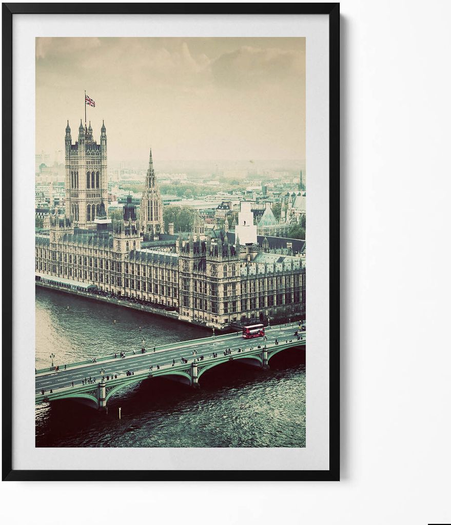 Architektur in England - aus der Vogelperspektive– Wandbild mit Rahmen – Gerahmtes Bild – Wanddekoration – 70x100 cm – Schwarz Rahmen