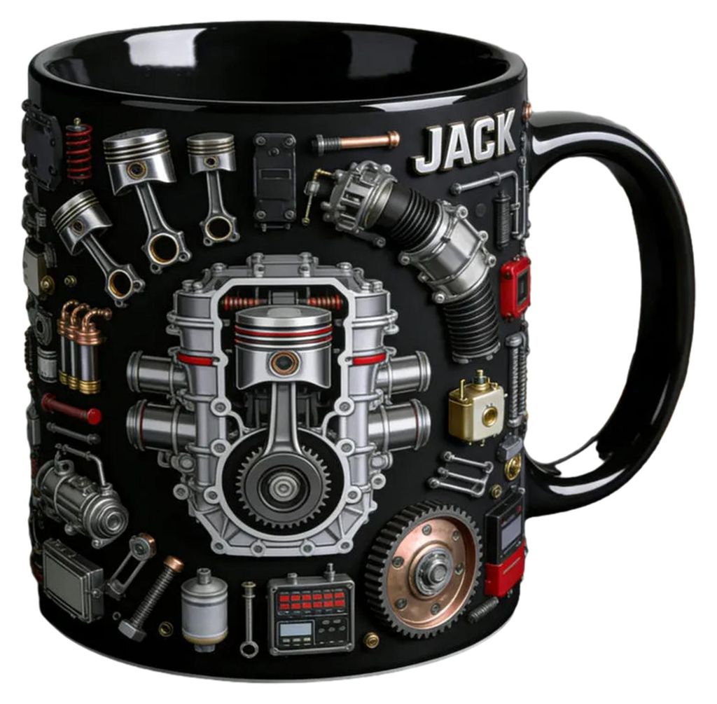 Kaffeetasse mit mechanischem Motorenmotiv, Keramik, 325 ml, Industriedesign, Wärmeübertragungsmuster, Trinkgefäß für Autoenthusiasten und Inge...