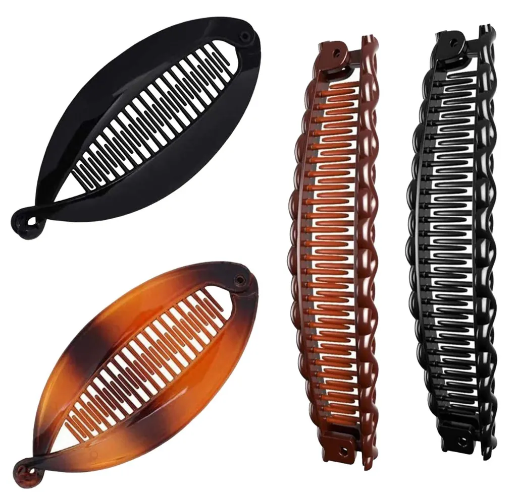 Lot de 4 Barrettes Bananes Vintage à Motifs Chevrons pour Femmes