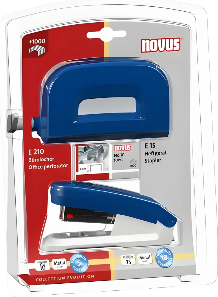 Set Novus E15 e E210 Blu: Cucitrice e Perforatore per Ufficio e Casa - 3