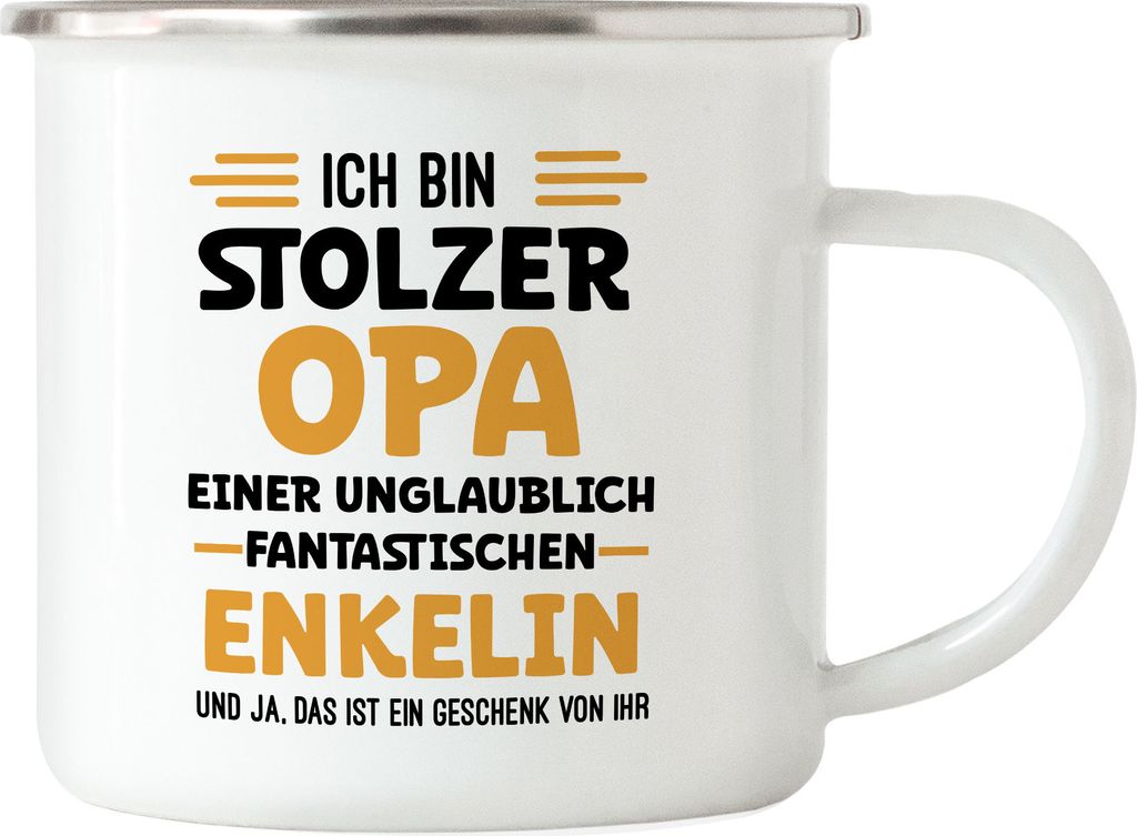 Ich bin stolzer Opa Emaille Tasse Geschenk Geburtstag Weihnachten Enkelin