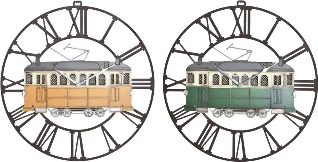 Horloge Murale DKD Home Decor 49,5 cm Métal Vintage Train Jaune (Lot de 2)