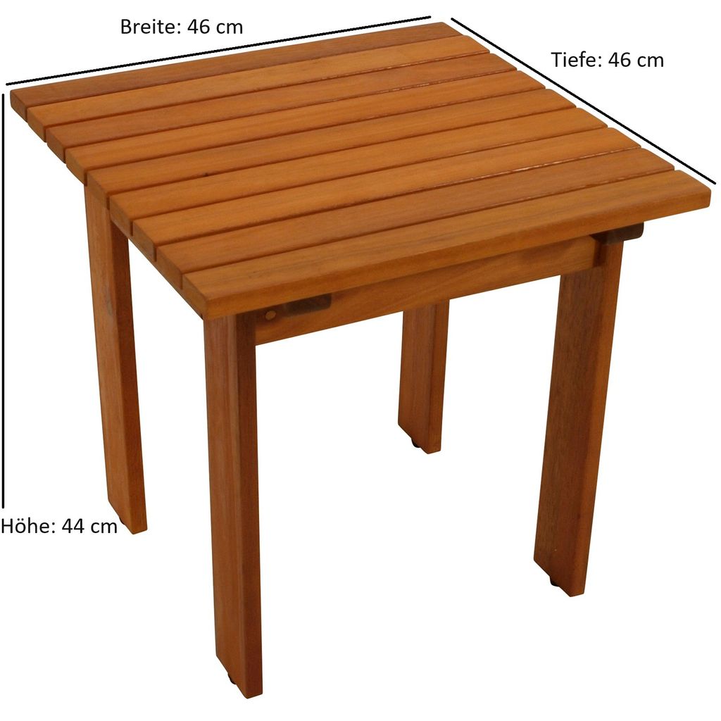DEGAMO Beistelltisch Kaffeetisch Holztisch RIJEKA 46x46cm, Eukalyptus geölt, Innen und Außen