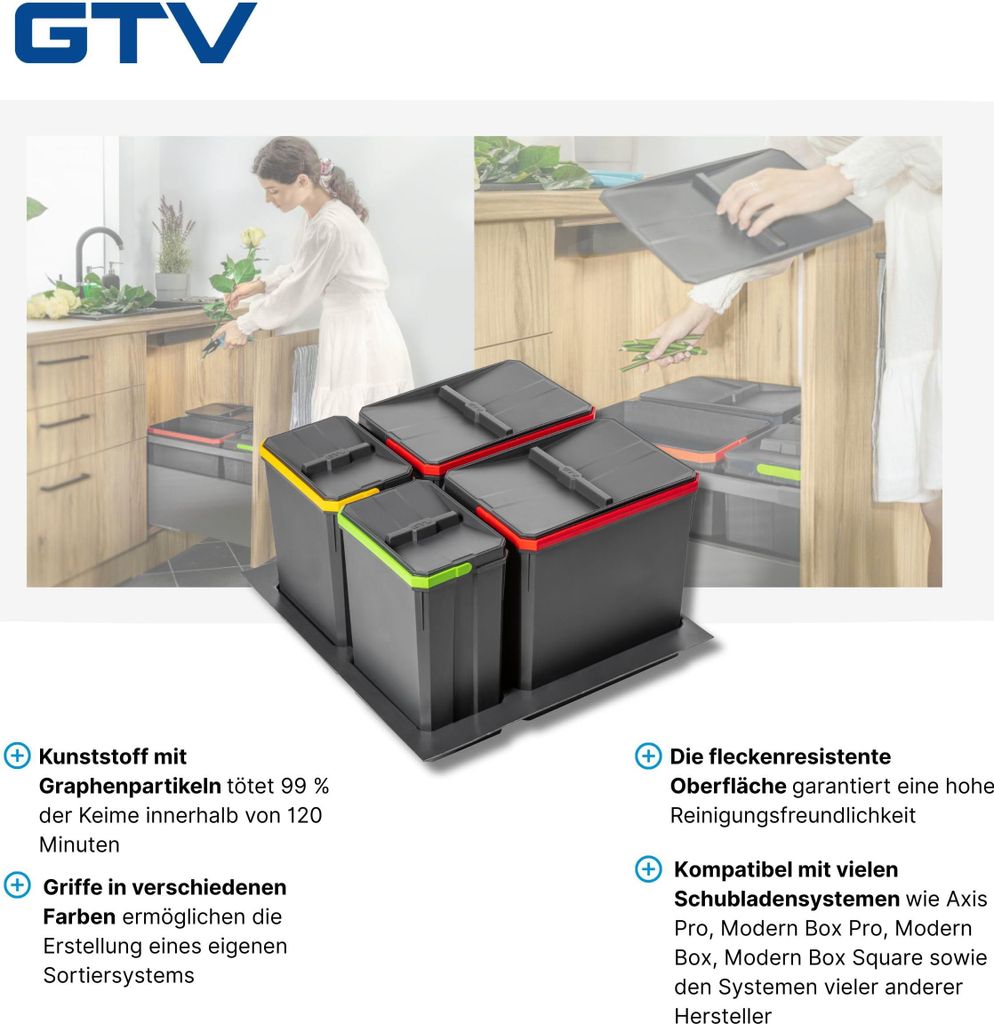 Abfallsammler Set 2x 15L 2x 7L GTV AxiSpace Anthrazit Produktbild 