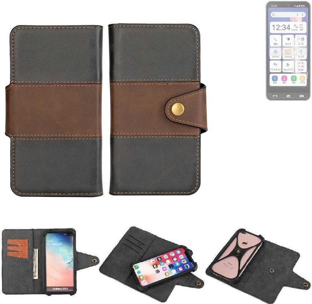 K-S-Trade Handyhülle Schutzhülle Hülle Bookstyle Wallet-Case kompatibel mit Sharp Basio Active2 Bumper Rundumschutz schwarz-braun 1x