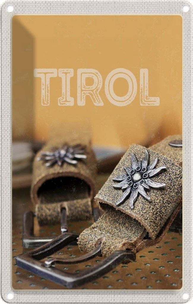 vianmo Blechschild 30x20 cm Tirol Symbole Blume Edelweiß Glück Bildmotiv Reisemotiv Abenteuer Reisen Urlaub