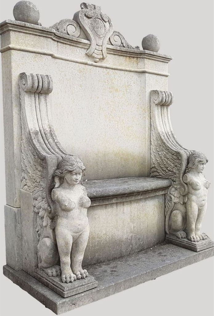 Casa Padrino Luxus Barock Stein Gartenbank Antik Weiß / Grau 116 x H. 168 cm - Italy