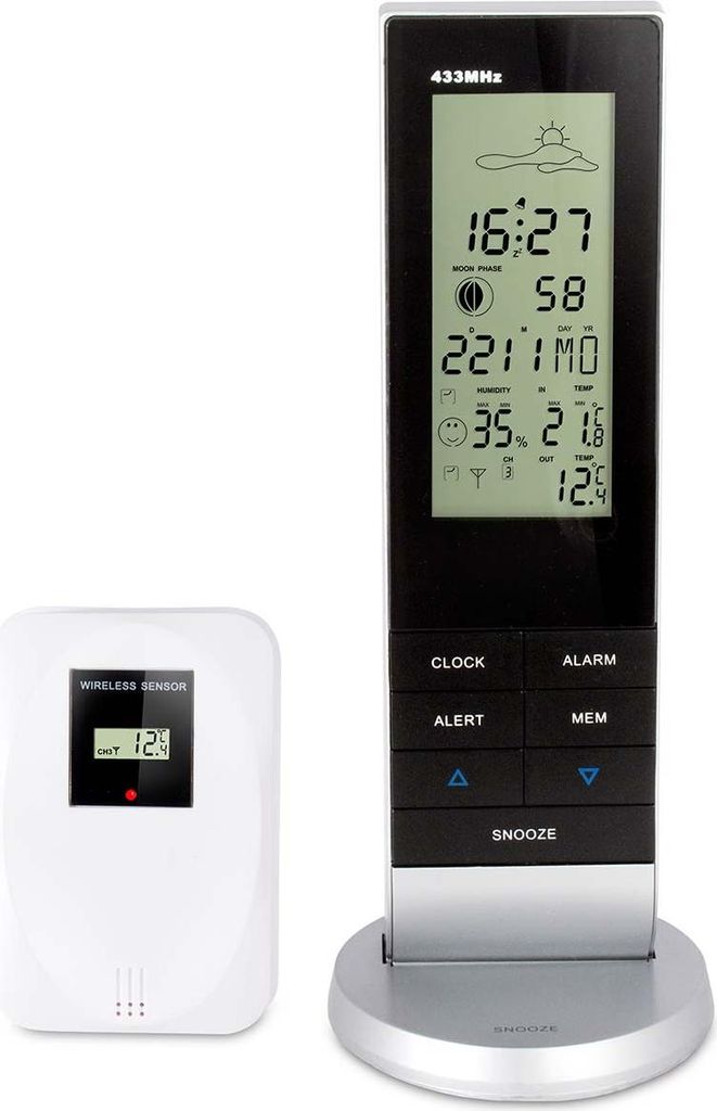 Alecto WS-1150 - Wetterstation mit kabellosem Außensensor, schwarz/silber