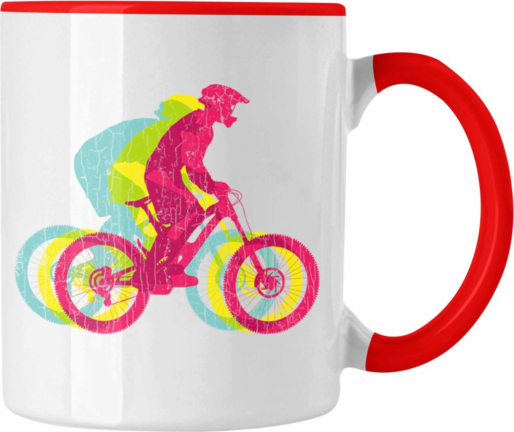 Trendation - Moutainbike Geschenk Tasse Mountainbiker Geschenkidee Kinder Kaffeetasse Männer Accessories Grafik MTB Fun (Rot)