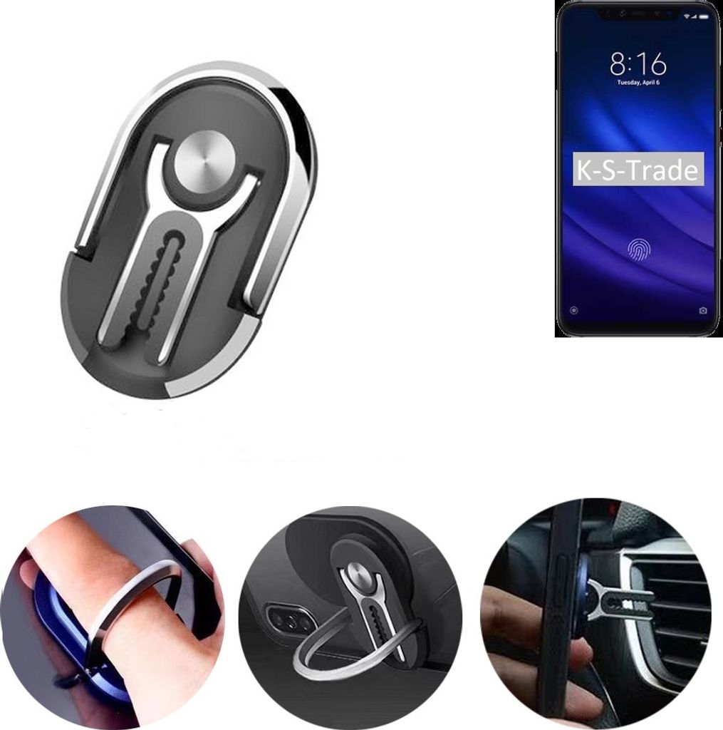 K-S-Trade 3in1 Smartphone-Ring Handy-Ring kompatibel mit Xiaomi Mi 8 Pro Fingerhalterung Handyring Tischständer Lüftungsgitter-Halterung Tisch
