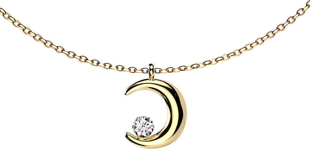 viva-adorno Edelstahl Damen Kette Halbmond Zirkonia Produktbild 