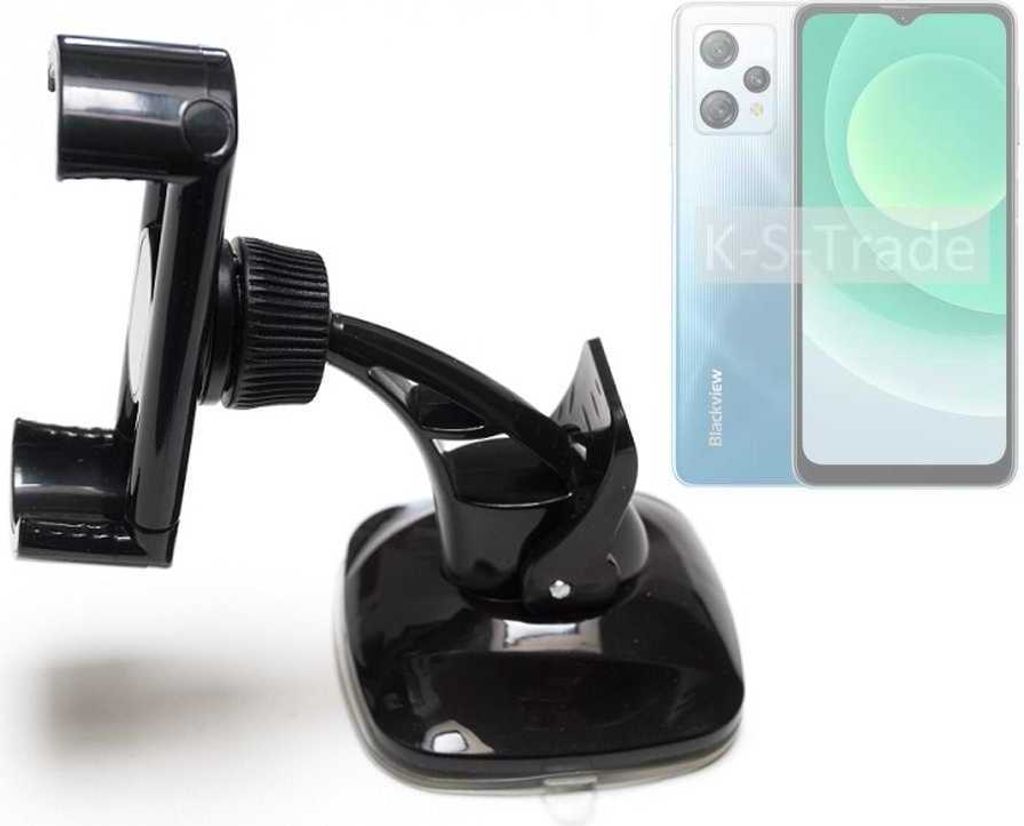 K-S-Trade kompakte Handy-Halterung Windschutzscheibe kompatibel mit Blackview A53 Armaturenbrett schwarz Autohalterung KFZ Halter Scheiben-Halterung
