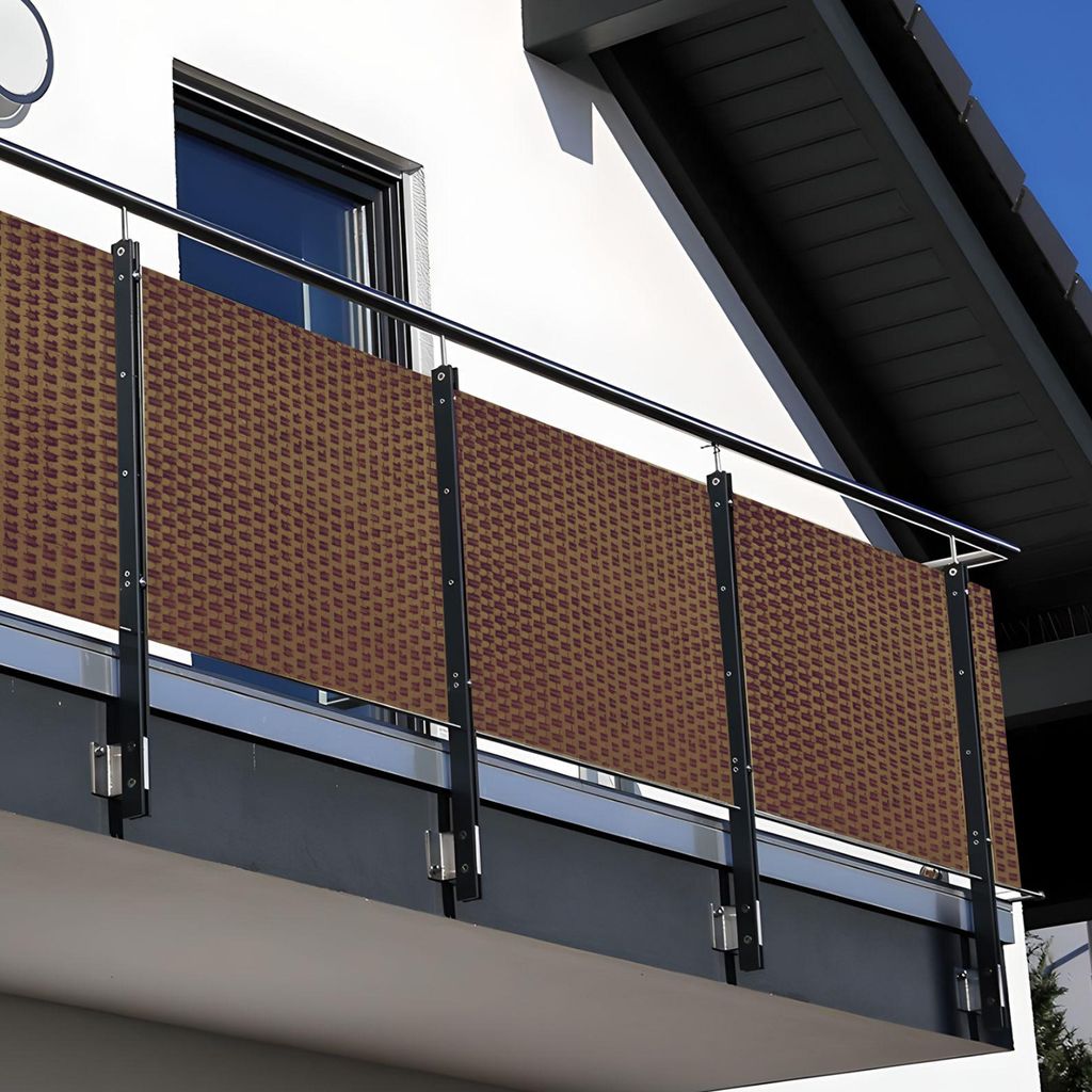 NYVI Polyrattan Balkon Sichtschutz Privafence 90x300 cm Honig - Wetterfeste Balkonbespannung - UV-fest, Witterungsbeständig, 100% Blickdicht - Bal...