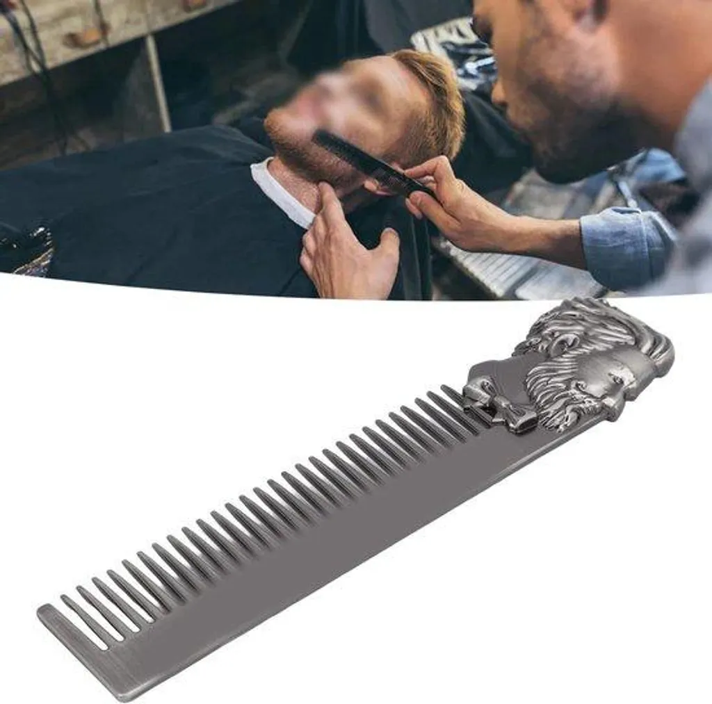 Peigne à barbe 3D en acier inoxydable - Peigne en métal argenté robuste