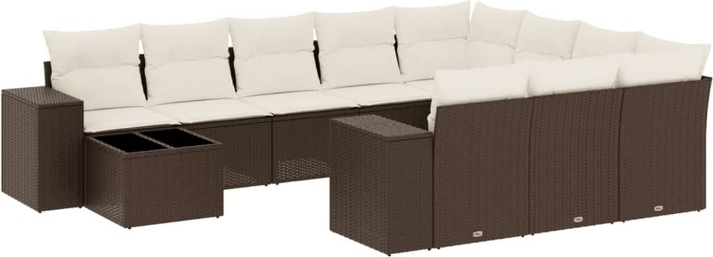 vidaXL 11-tlg. Garten-Sofagarnitur mit Kissen Braun Poly Rattan