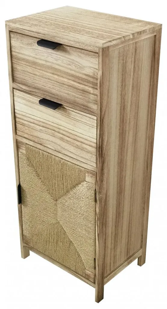 Buffet bas en bois 80cm - Finition chêne avec tiroirs et porte battante