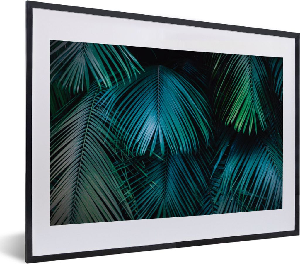 MuchoWow Gerahmtes Poster Dschungel - Blätter - Grün - Blau 40x30 cm - Poster mit Schwarzem Bilderrahmen Wandposter Rahmen Foto Bilder - Bilder...
