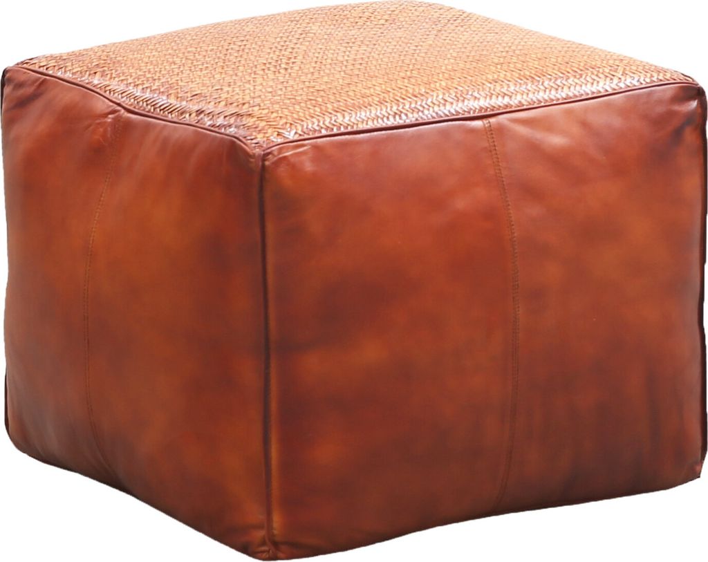 Marrakesch Vintage Sitzkissen Hocker inklusive Füllung und aus echtem Leder | Pouf Sitzhocker Griffit in Cognac Braun 50cm groß | Fußhocker Sitz...
