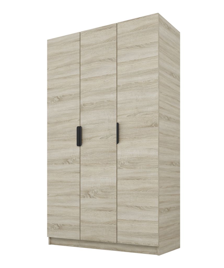 PAWS MOBEL Kippbarer Sonoma eiche Kleiderschrank 150x52x200 cm, dreitüriger offener Kleiderschrank ohne Spiegel, mit Einlegeböden und Kleiderbügel