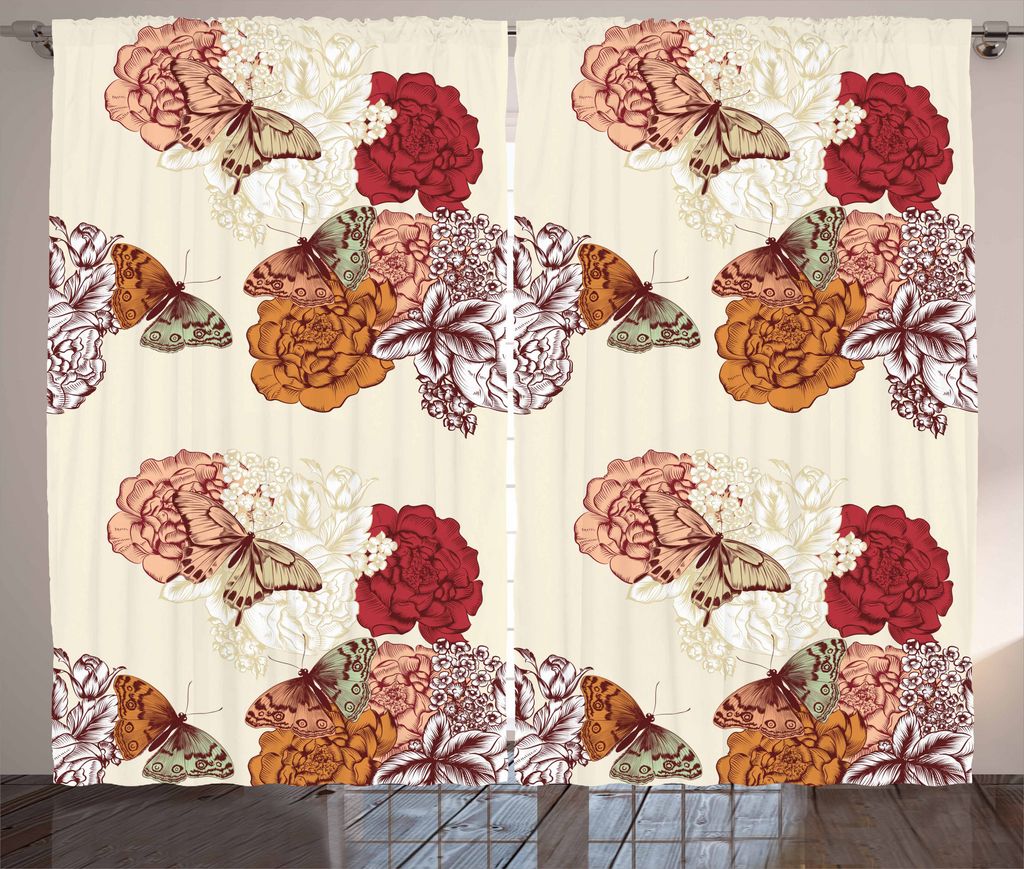 ABAKUHAUS Modern Rustikaler Gardine, Große Blumen-Schmetterlings-Kunst, Wohnzimmer Universalband Gardinen mit Schlaufen und Haken, 280 x 225 cm, C...