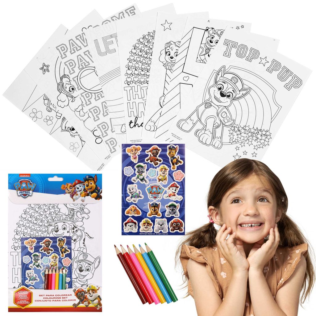 Paw Patrol Malbuch-Set mit Buntstiften + Sticker, Kunst-Set