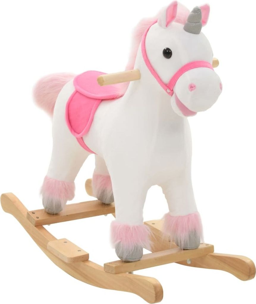 Schaukeltier Einhorn Plüsch 65x32x58 cm Weiß und Rosa