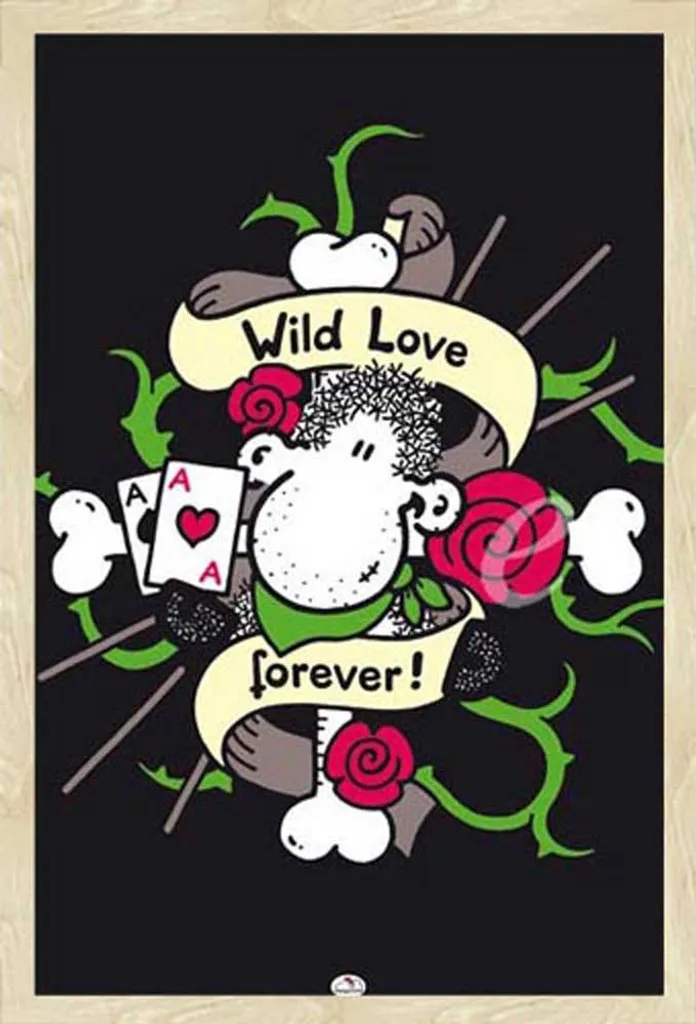 Affiche encadrée Wild Love Sheepworld, cadre bois MDF chêne et acrylique