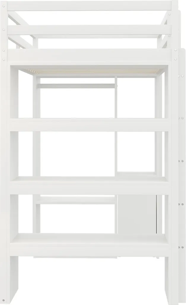 Lit superposé 90x200cm blanc avec penderie latérale et étagère de rangement - 9