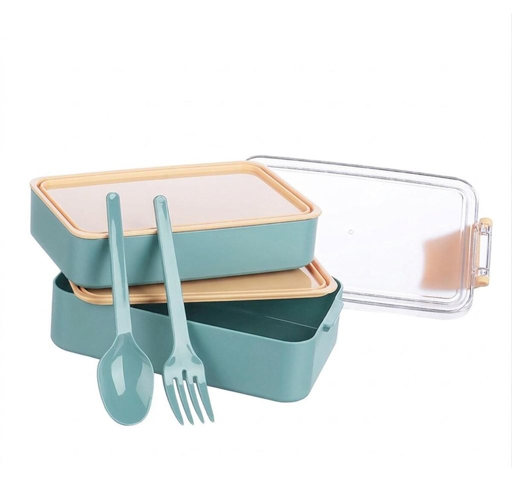 Lunchbox 4-teilig mit Fächern & Besteck - Brotdose für Schule & Büro Hellblau-Rosa
