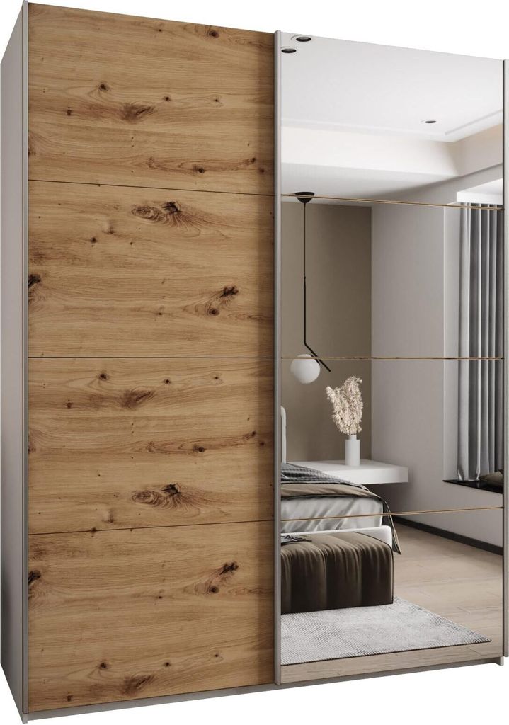 MEBLE KRYSPOL LUX 3 Schrank - 245,5x200x64cm - Weiß, Artisan, Silber