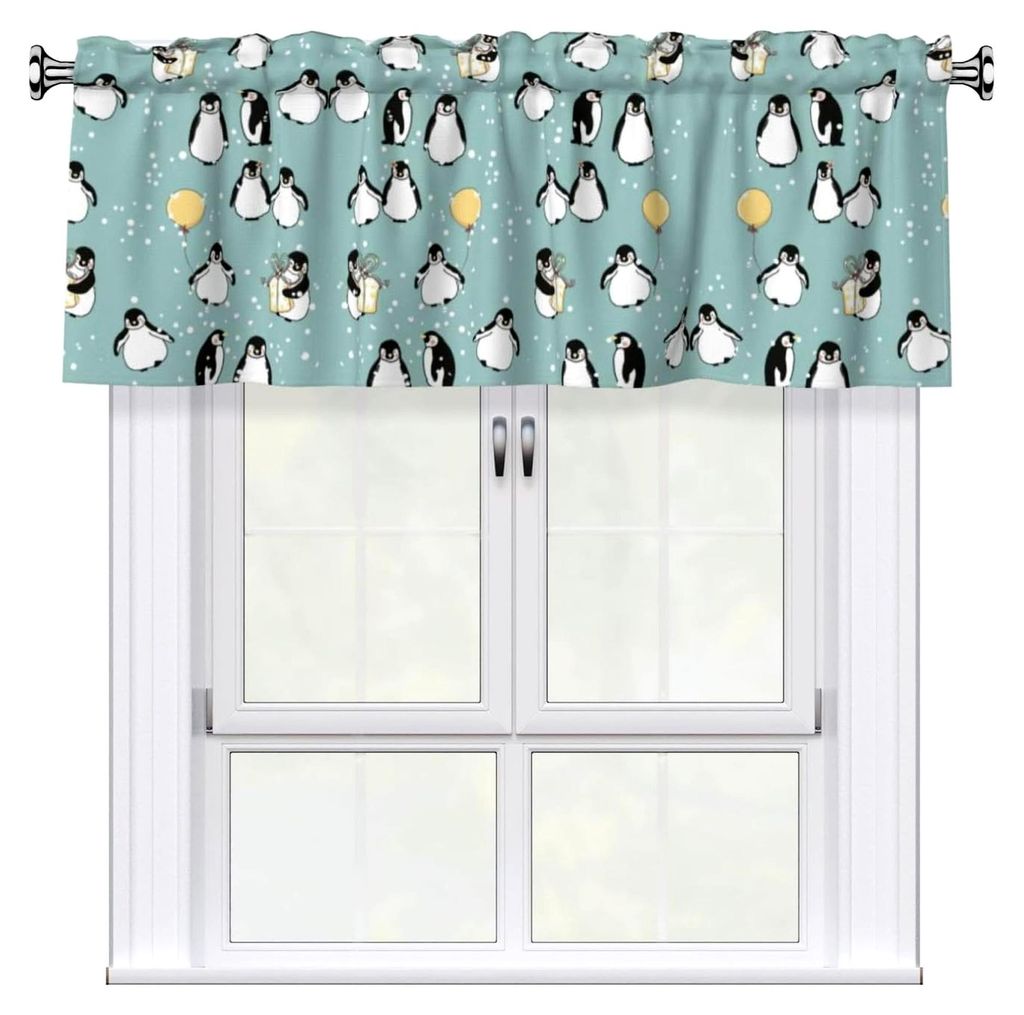 Kurze Vorhänge mit Pinguin-Ballon-Schneeflocken-Druck für Küche, Badezimmer, Waschküche und Studios