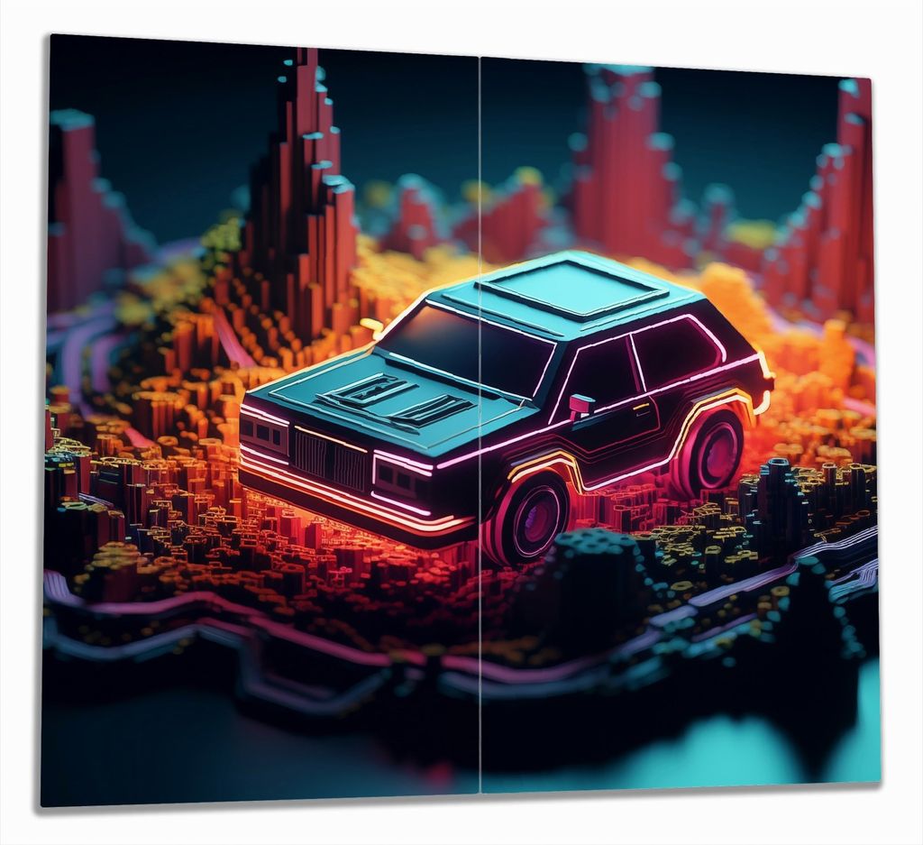 Wallario Herdabdeckplatte aus Glas, Größe 60 x 52 cm 2-teilig, Motiv Pixel-Roadtrip