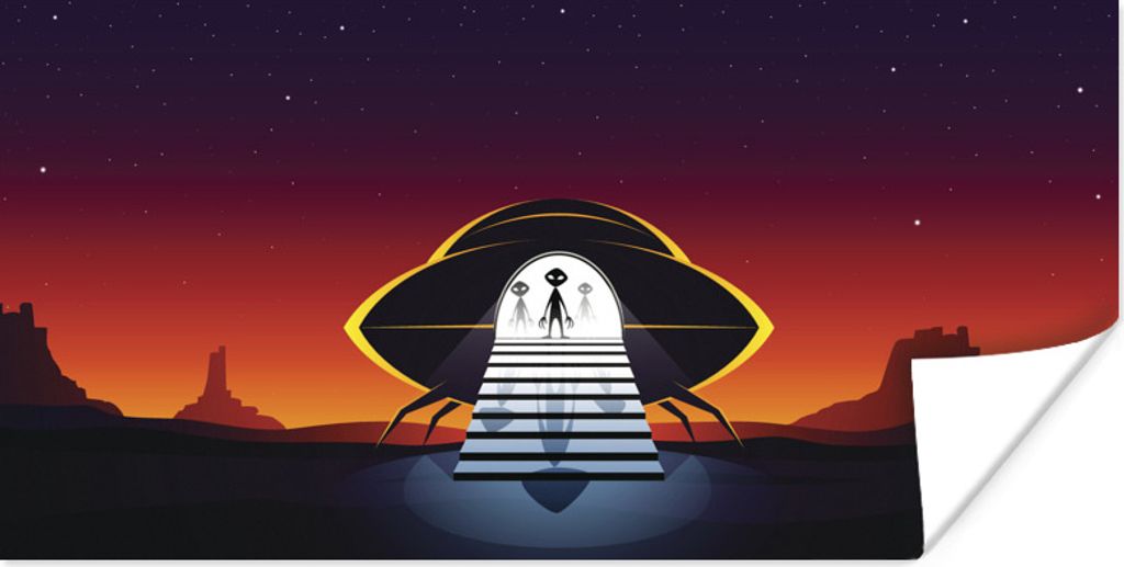 MuchoWow Poster Eine Illustration eines UFOs in der Wüste - Jungen - Mädchen - Kinder - Kinder 160x80 cm - Foto Poster