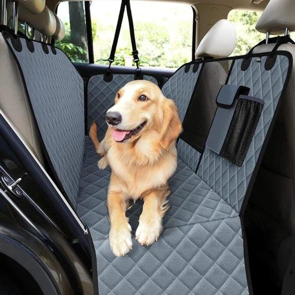 Couverture lavable pour chien grise - Protection siège auto sécurisée