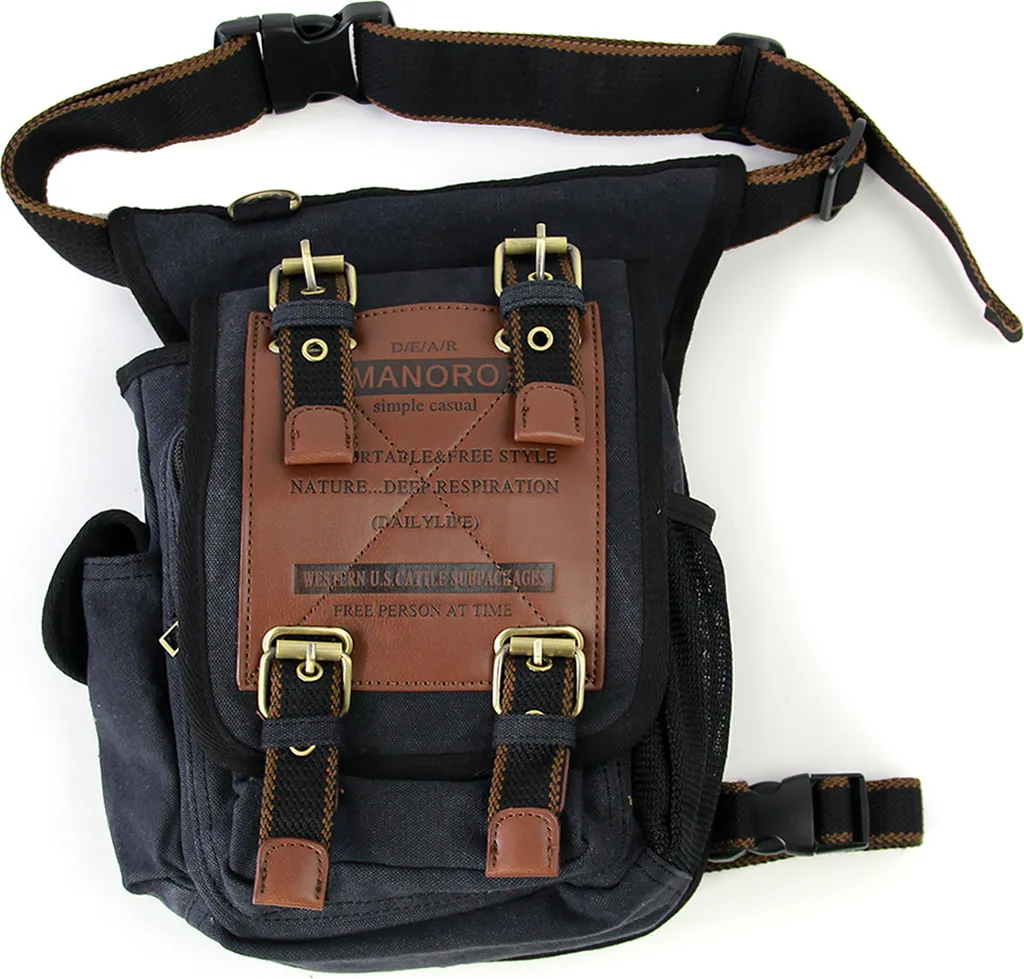 Sac Banane Homme Anti-Encombrement Vintage Noir en Toile D2OTK211S