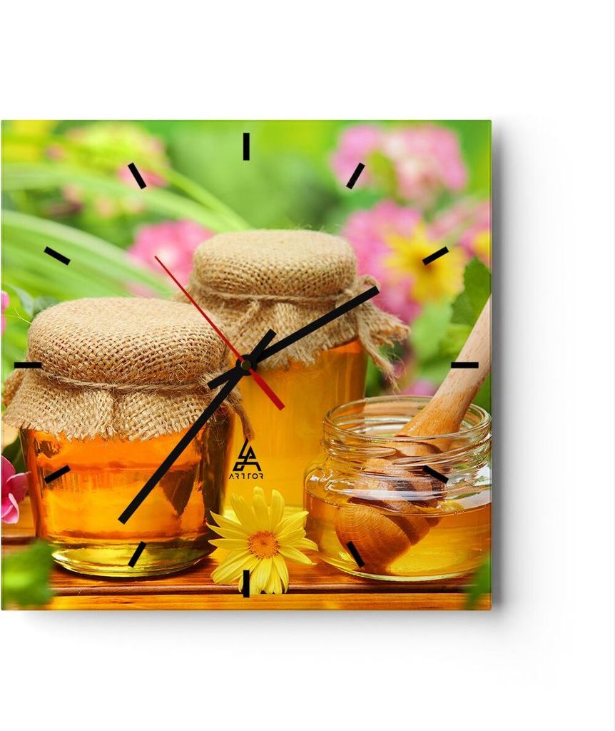 Wanduhr - Quadrat - Glasuhr - Honig Glas Glas Vitamin - 40x40cm - Schleichendes Uhrwerk - Lautlos - zum Aufhängen bereit - Dekoration Modern - Wan...