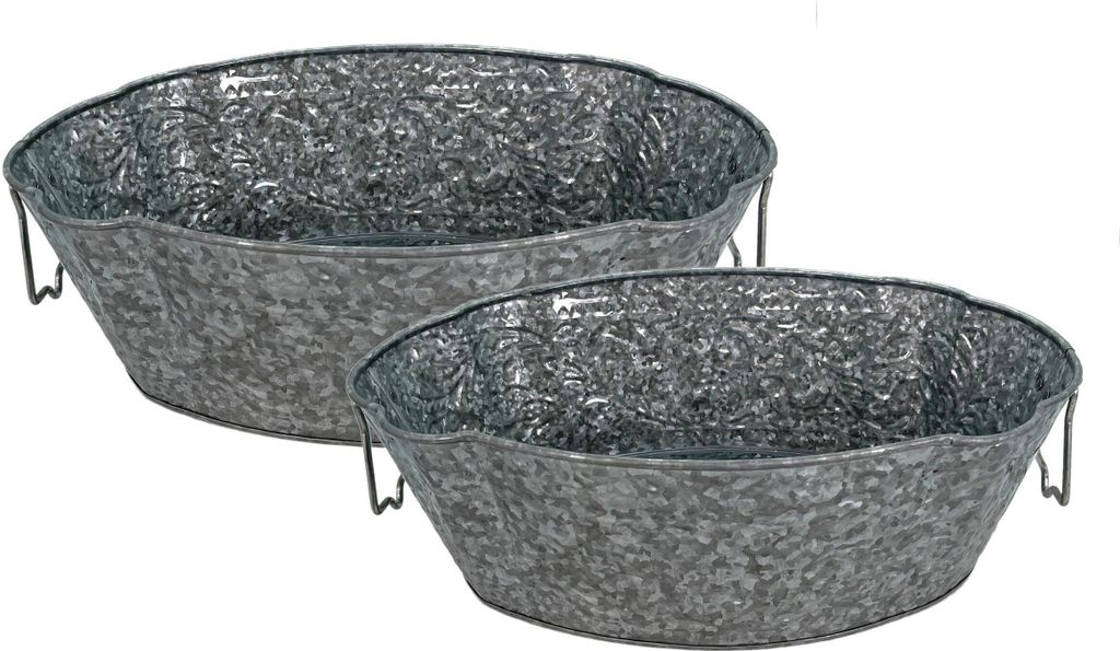 Metall Pflanzschale verzinkt - 2er Set - Zinkwanne