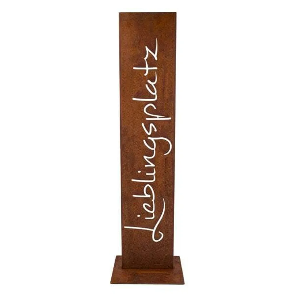 Décoration de Jardin Rouille Patinée 71 cm avec Inscription Gravée