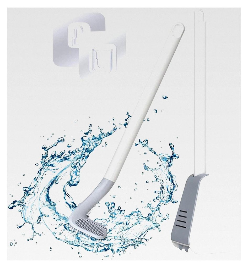 Silikon-Toilettenbürste mit langem Griff und Halter, Badezimmer WC-Bürsten-Set, weiße WC-Bürste ohne tote Ecken