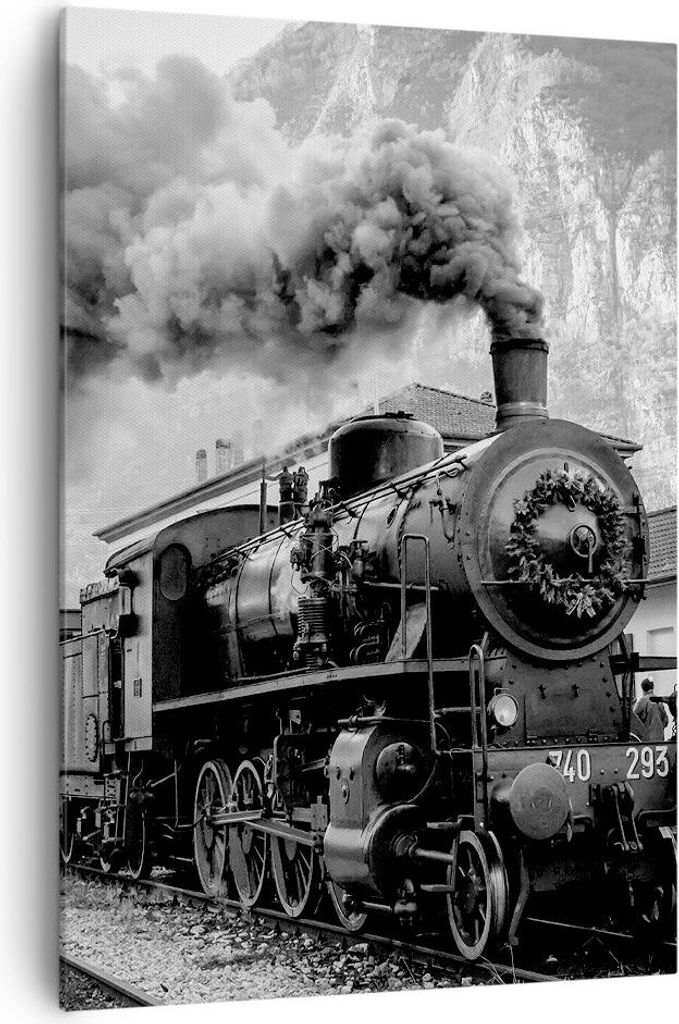 Bild auf Leinwand - Leinwandbild - Einteilig - Zug Schwarzweiß Rauch - 70x100cm - Wand Bild - Wanddeko - Wandbilder - Leinwanddruck - Wanddekorati...