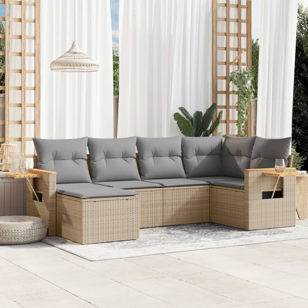 Maison Exclusive - 6-tlg. Garten-Sofagarnitur mit Kissen Beige Poly Rattan