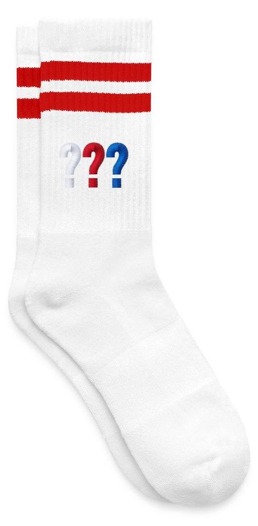 Spreadshirt Die Drei ??? Logo als Stick Gestreifte Tennissocken, 37-41, Weiß/Rot