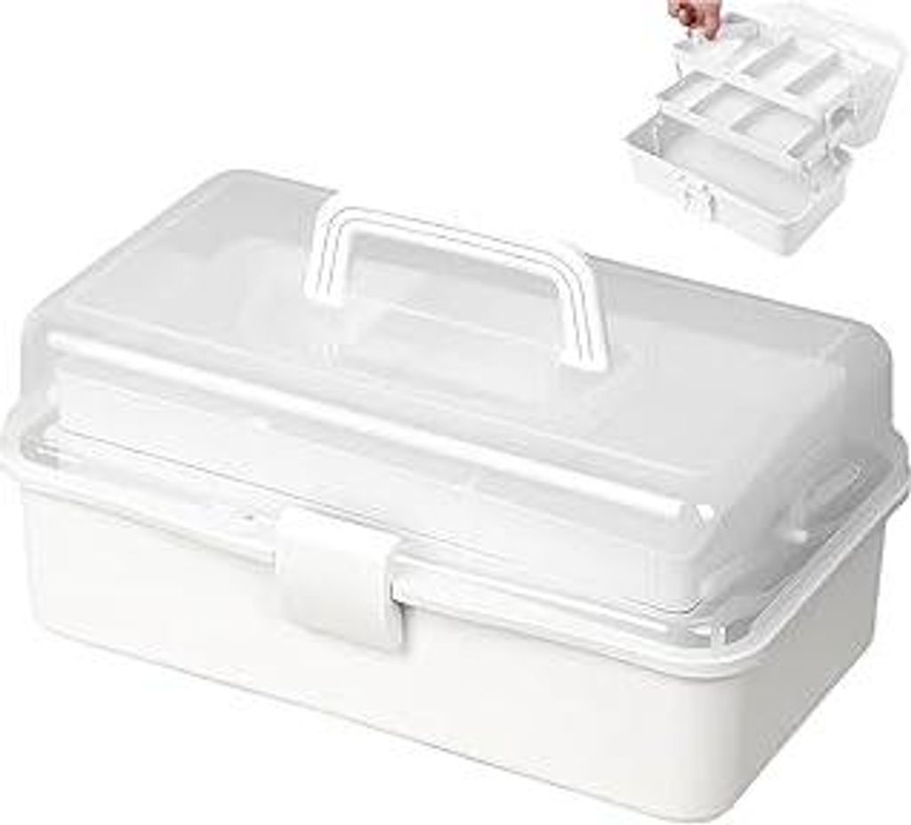Kongming 32cm Bastelkoffer Kinder, 3 Regal Mehrzweck Aufbewahrungsbox mit Deckel, Bastelbox Kunststoff Sortierboxen für Kleinteile, Organizer Box,...