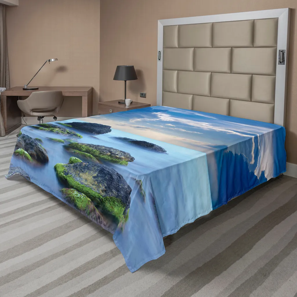 Drap de Lit Plat Large 266x260 cm Anti-Plis Motif Galets des Caraïbes
